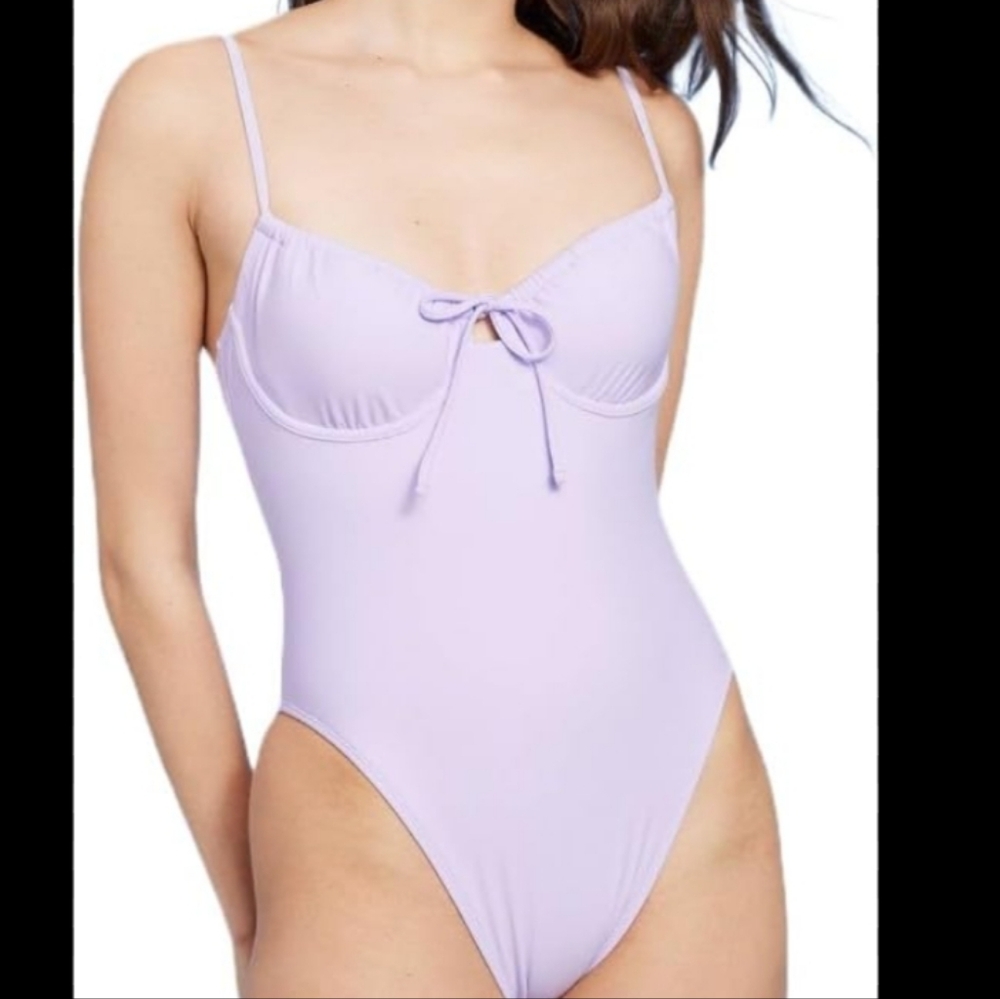 Lilac One-Piece Swimsuit with Front Tie